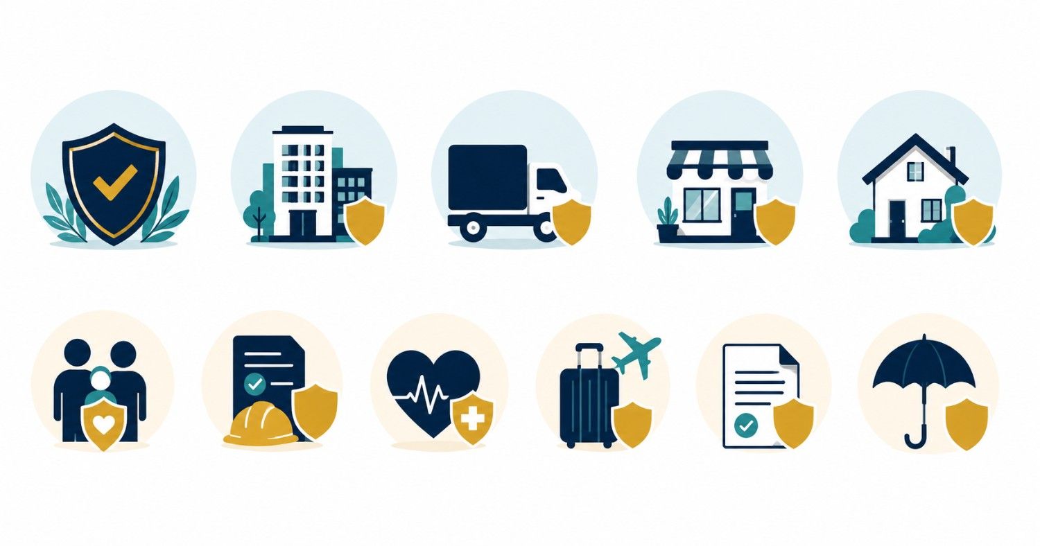 Grid of icons showing different types of business insurance